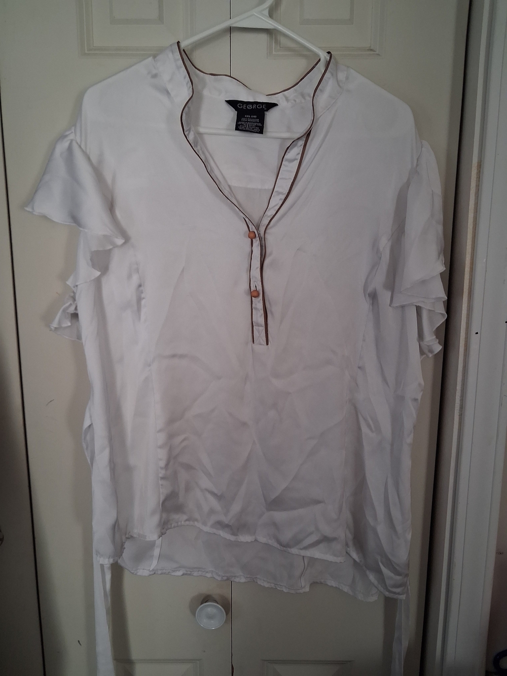 George White Blouse with Brown Trim & Buttons